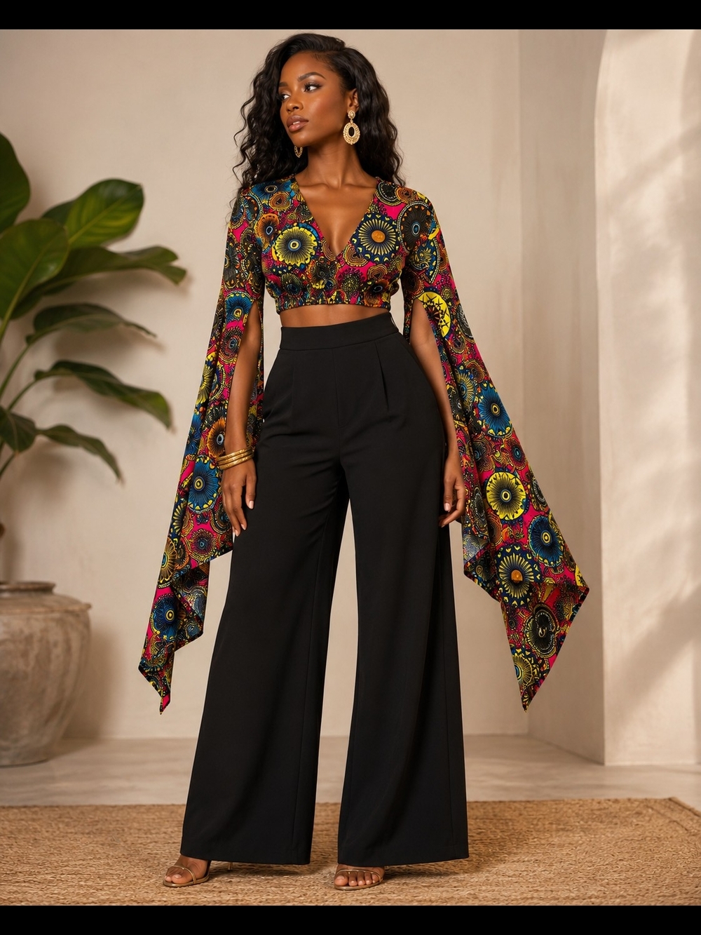 Look at Me African Print Bell Sleeve Crop Top – OSFM – New *PANTS NOT Included